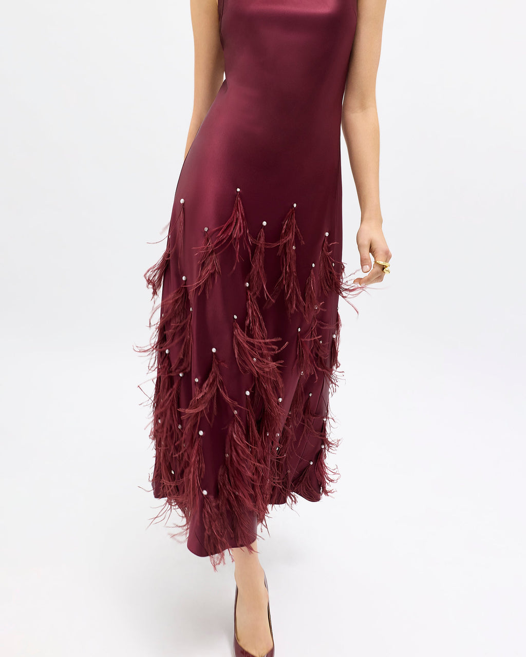 Laney Feather Dress in Pinot