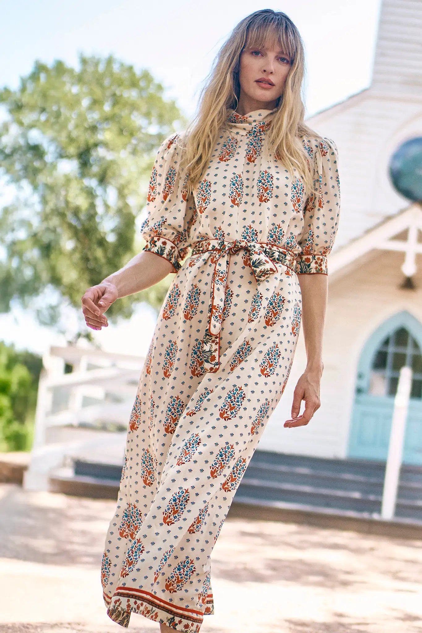 Langley Dress in Fall Floral Cream