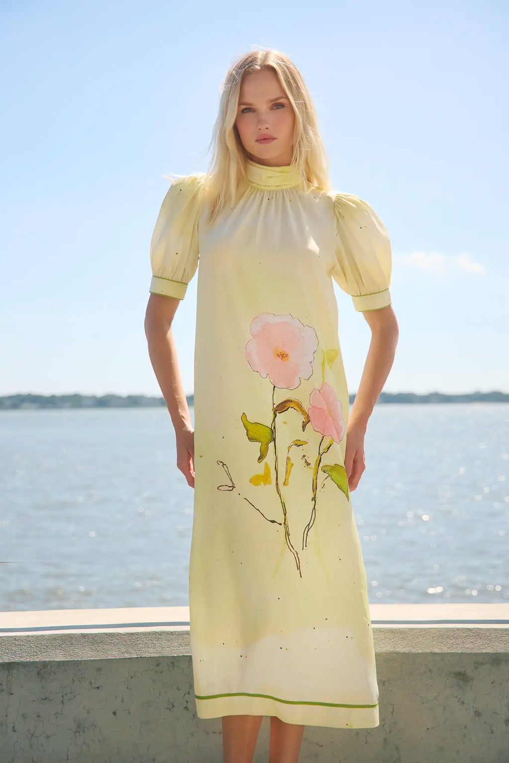 The Langley Dress, mock neck dress, in Quiet Bloom.