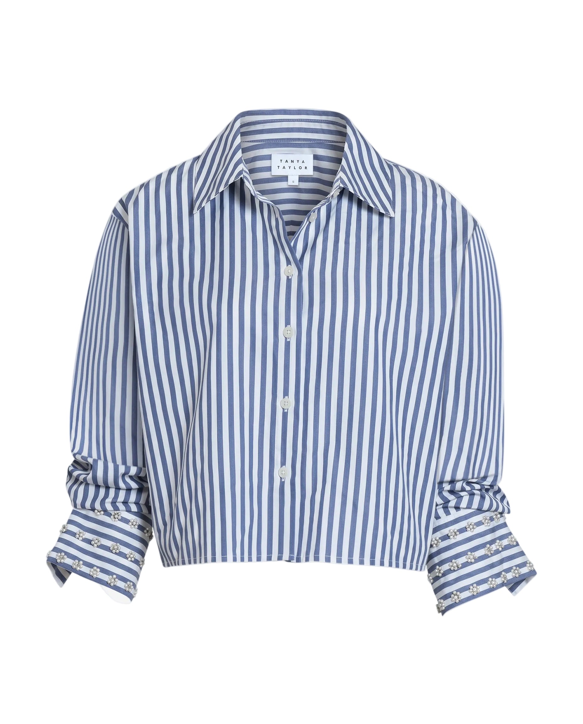 Largaux Top in Optic White French Blue Stripe