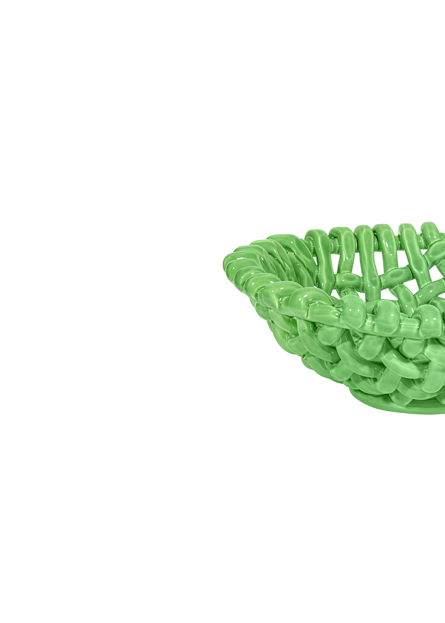 Large Apple Green Basketweave Bowl