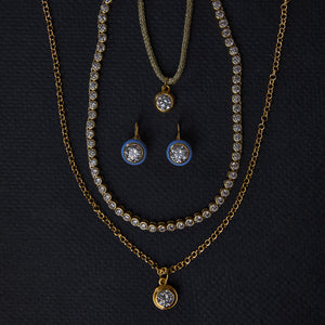 Large Bezel Charm, Bezel Tennis Necklace, Blue Bezel Earrings, Bezel Necklace