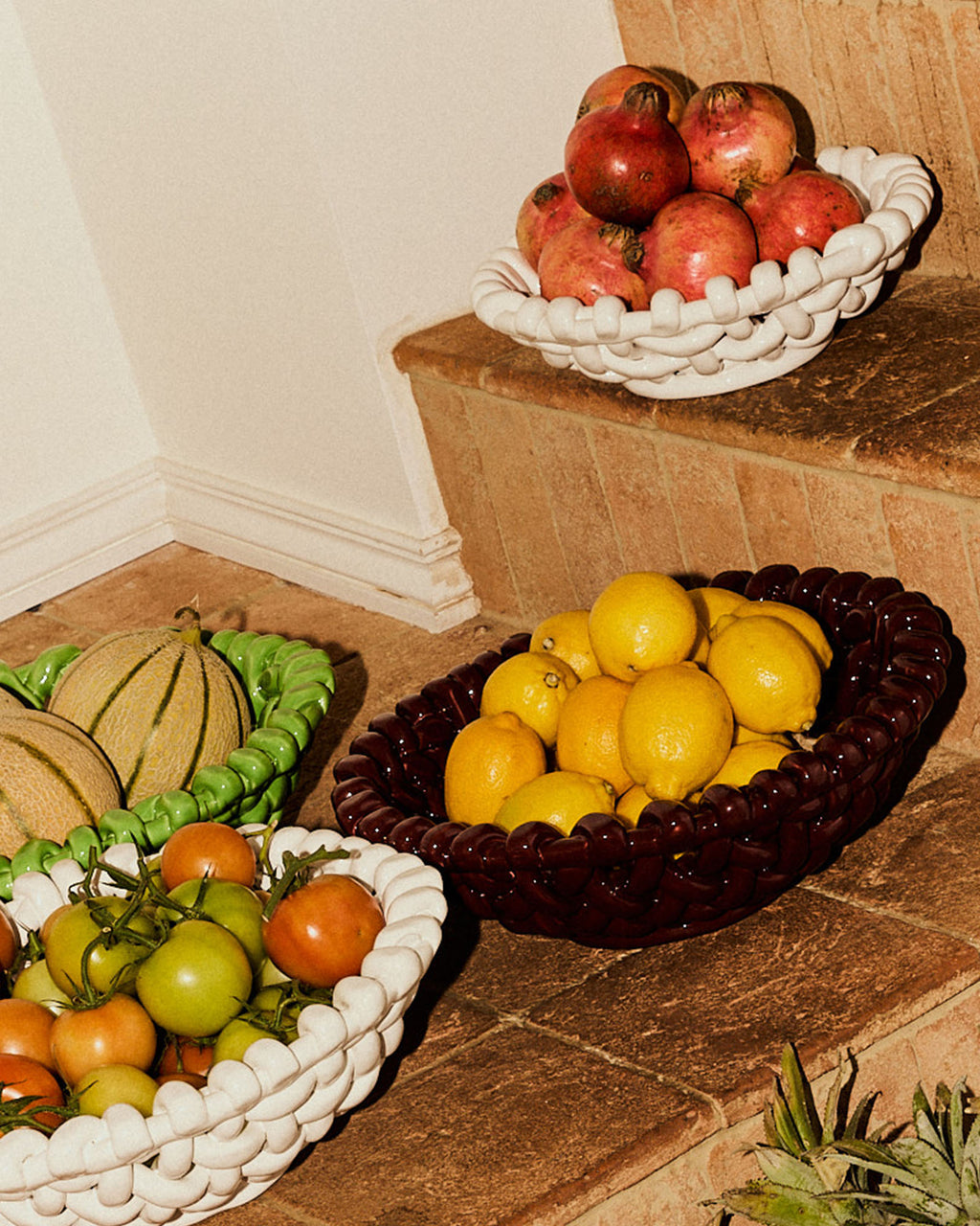 Large Burgundy Basketweave Bowl