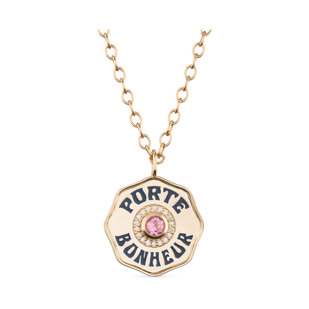 Large Enamel Porte Bonheur Necklace with Diamond Halo