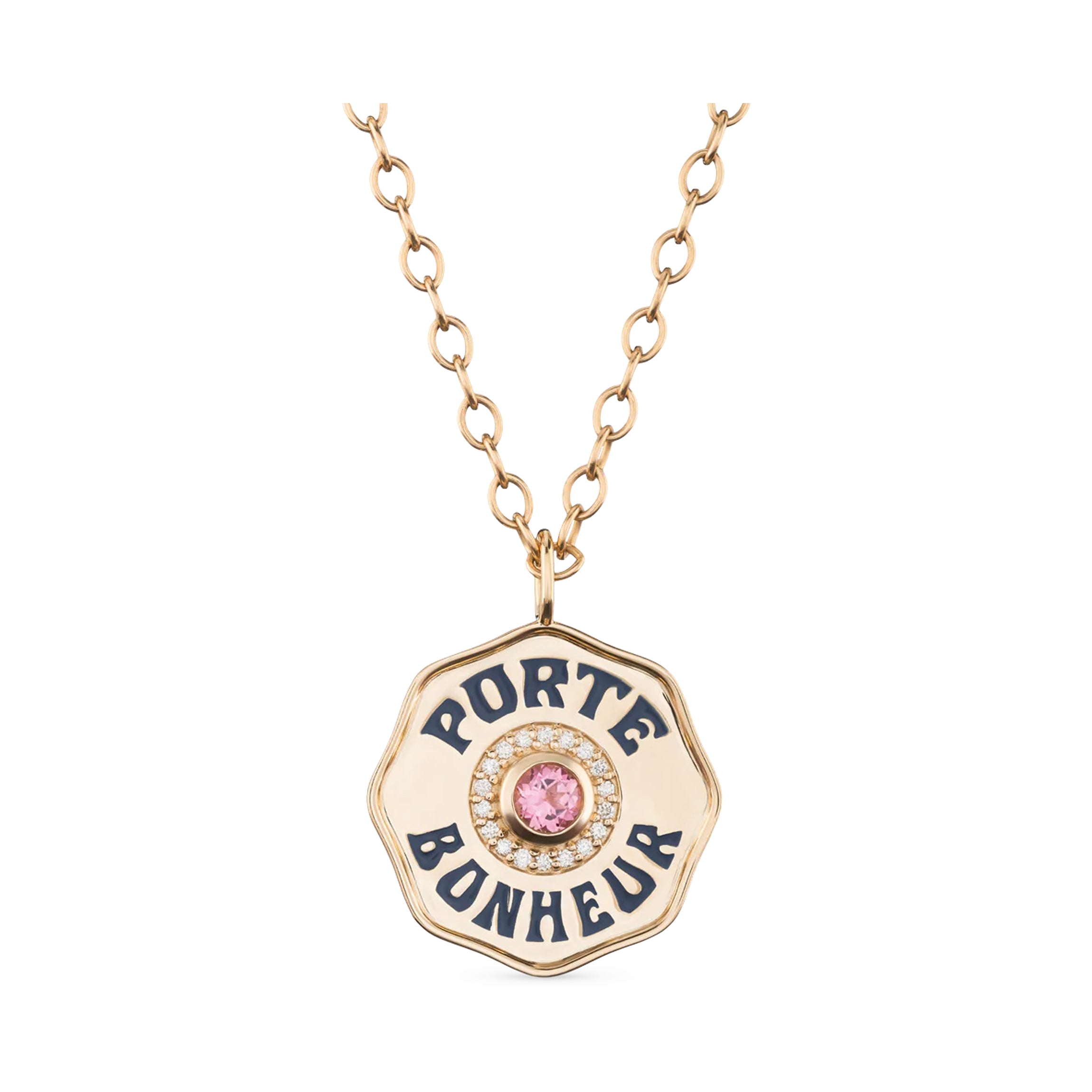 Large Enamel Porte Bonheur Necklace with Diamond Halo