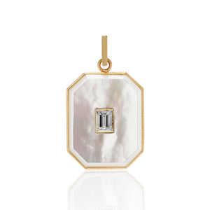 Large Mother of Pearl Diamond Baguette Bezel Charm