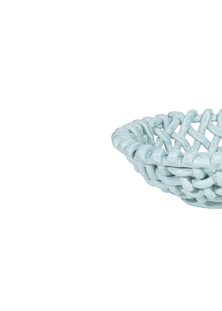 Large Sky Blue Basketweave Bowl