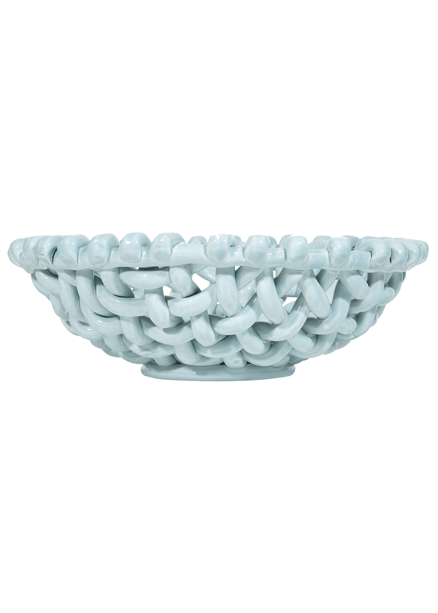 Large Sky Blue Basketweave Bowl