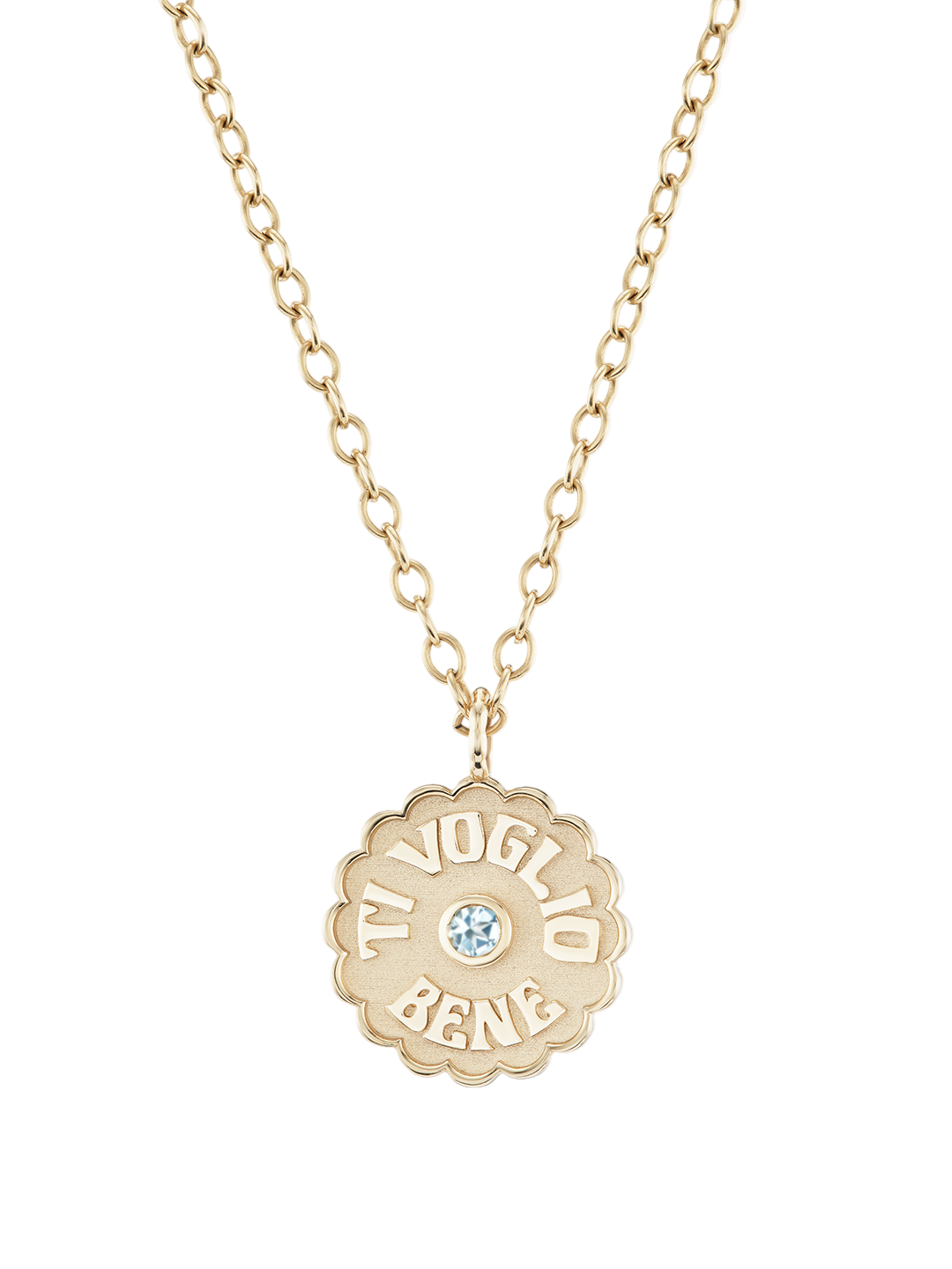 Large Raised Gold Ti Voglio Bene Aqua Necklace