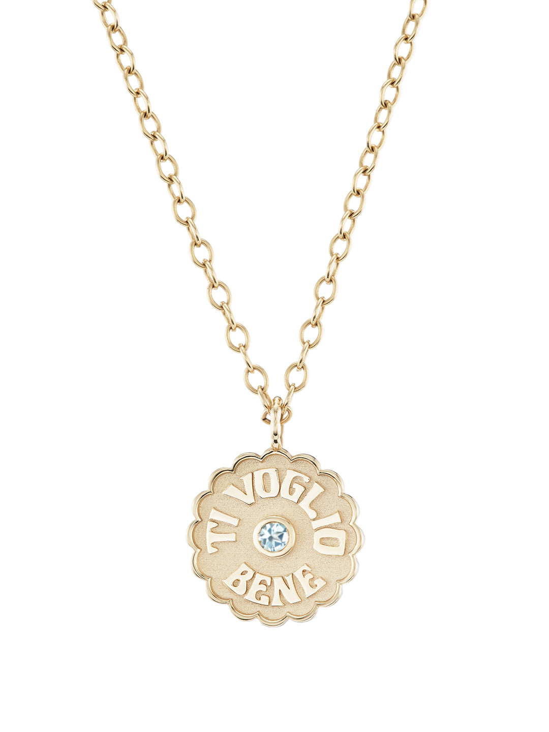 Large Raised Gold Ti Voglio Bene Aqua Necklace