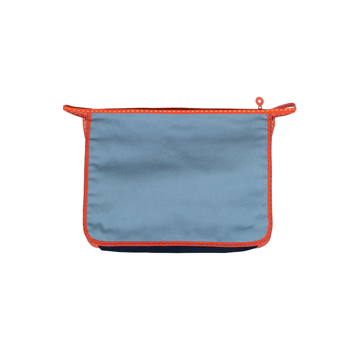 Front view of Large Zip Bag in Cool Color Block showcasing blue body, orange trim and zip closure on white background