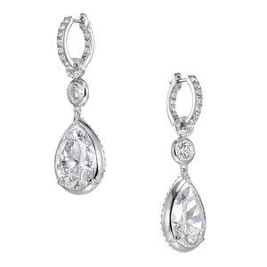 Large Pear Pendant Hoop Earrings in White Gold
