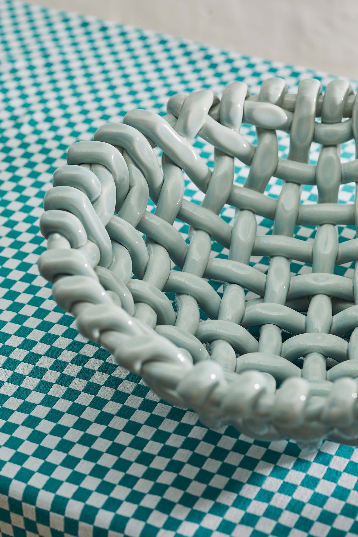 Large Sky Blue Basketweave Bowl