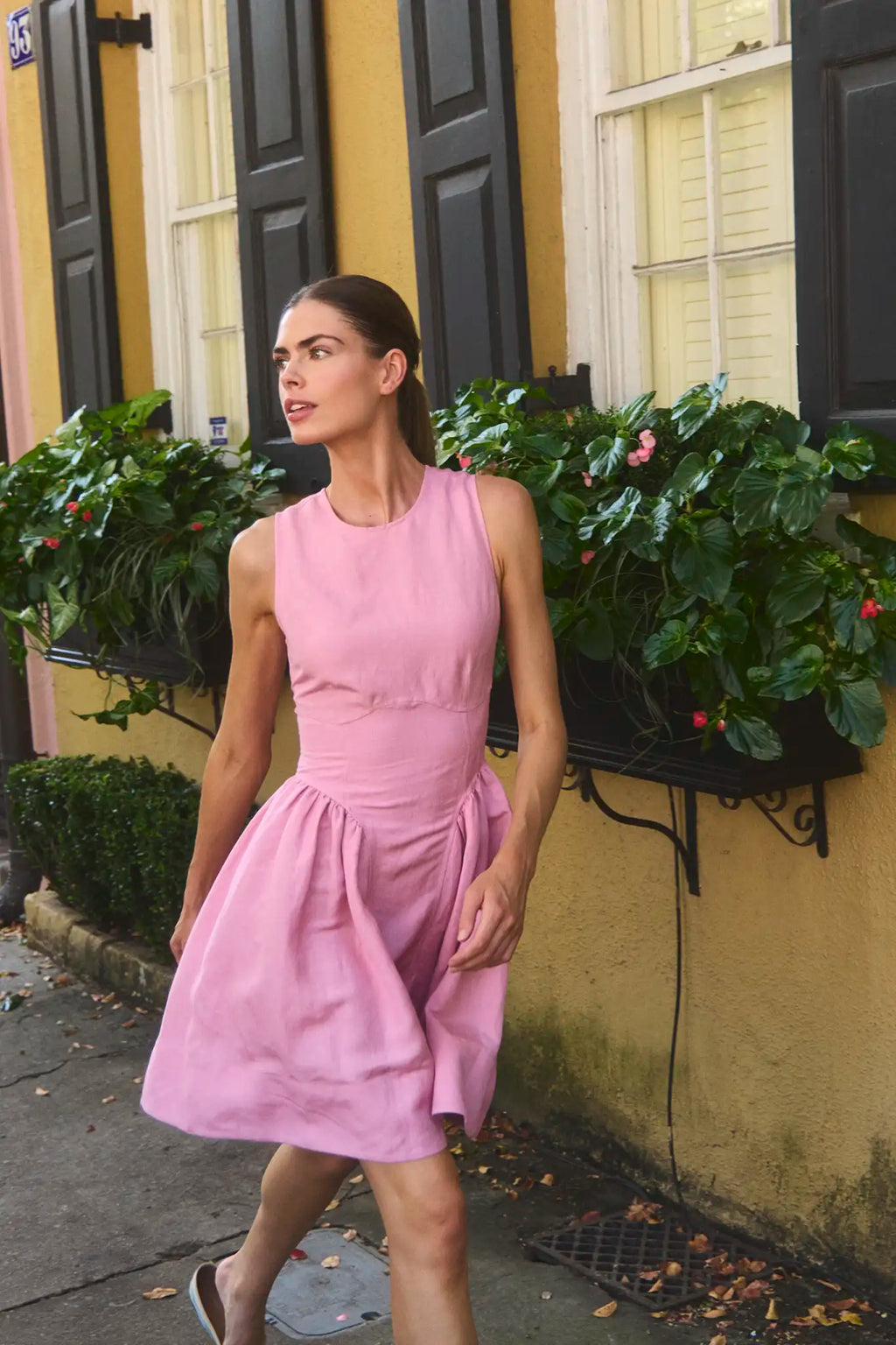 The Layne Dress, linen blend mini dress, in Pink Sand
