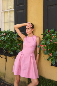 The Layne Dress, linen blend mini dress, in Pink Sand