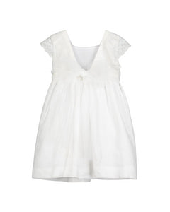 Lea - Flower girl dress off-white linen and  V-shaped back