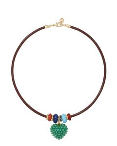 The Leather Stone Slider Necklace in Brown