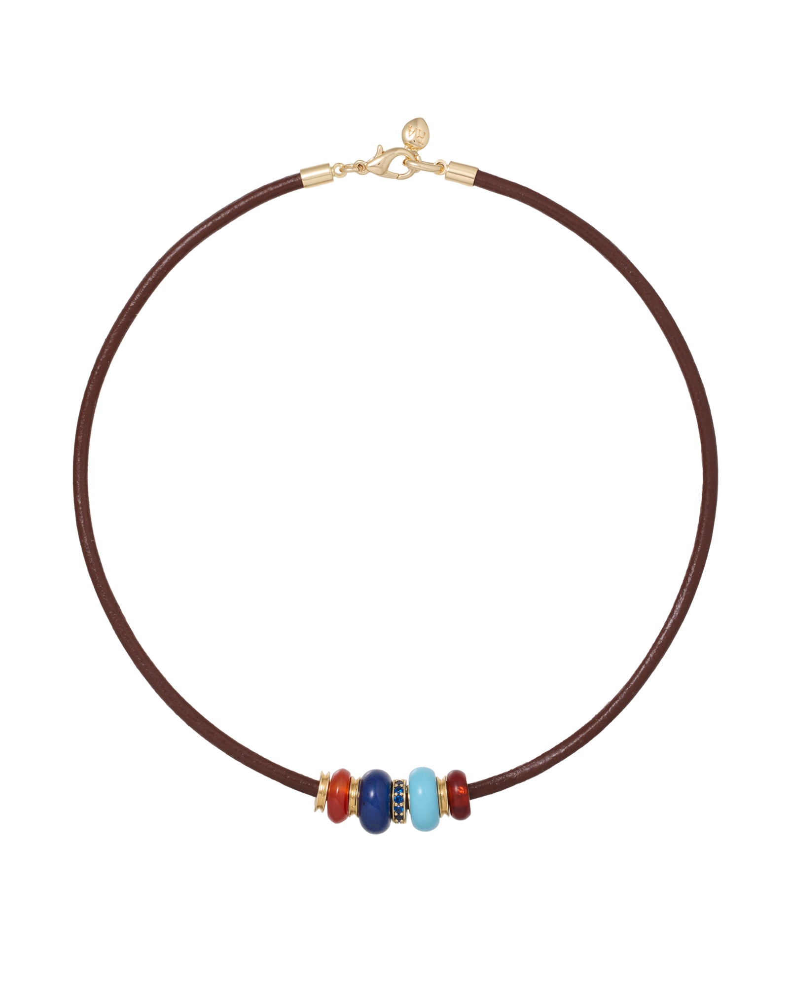 The Leather Stone Slider Necklace in Brown