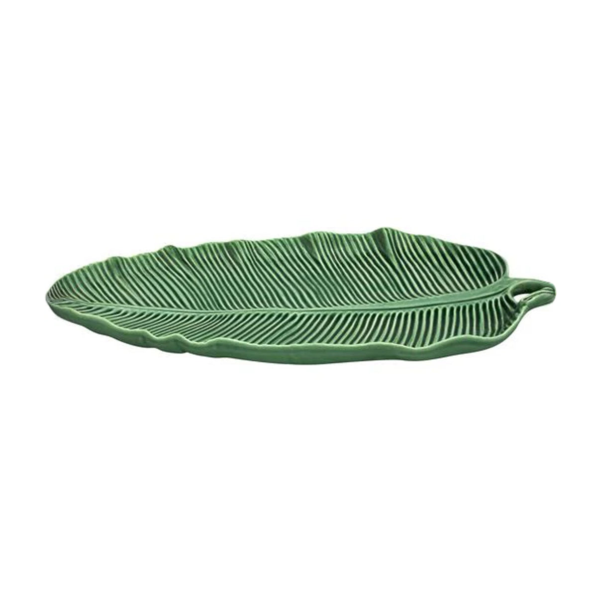 Front view of Leaves Banana Leaf 50 inch in Green showcasing raised vein details with a white background