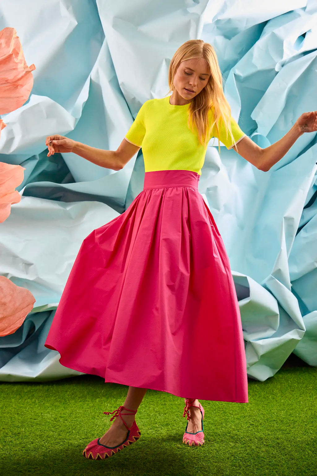 Lee Top in Neon Yellow with Cream