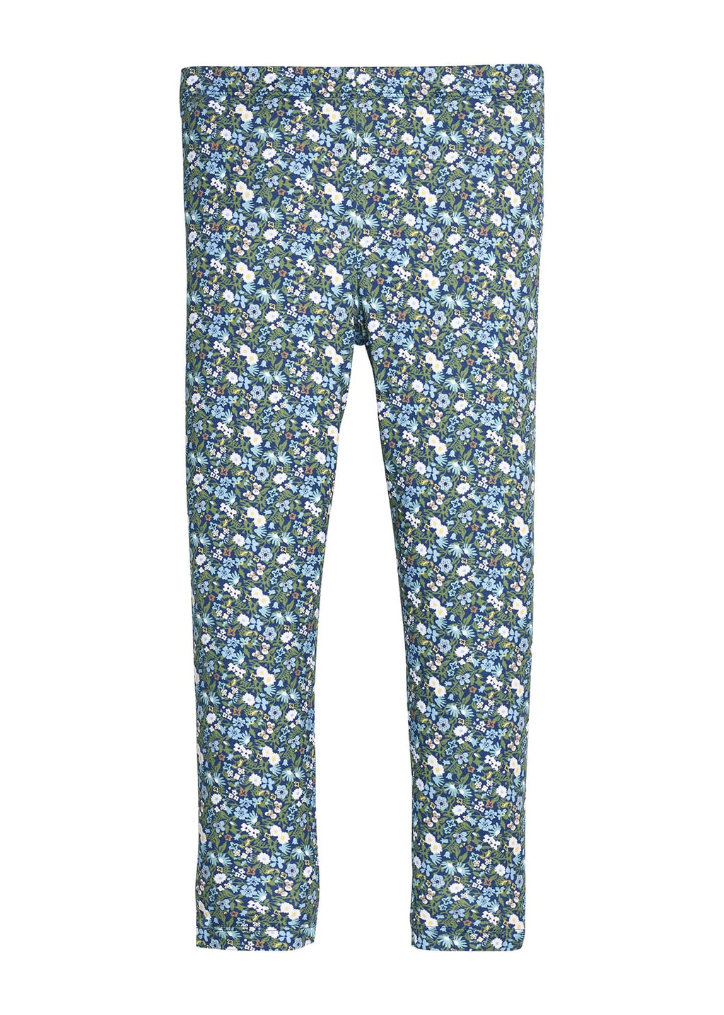 little english classic childrens clothing, girls stretchy blue and green floral legging pull on style for little girls