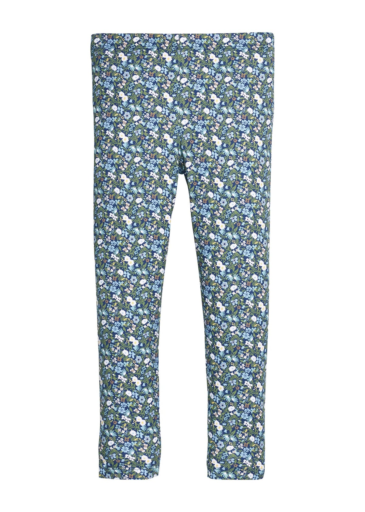 little english classic childrens clothing, girls stretchy blue and green floral legging pull on style for little girls