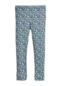 little english classic childrens clothing, girls stretchy blue and green floral legging pull on style for little girls
