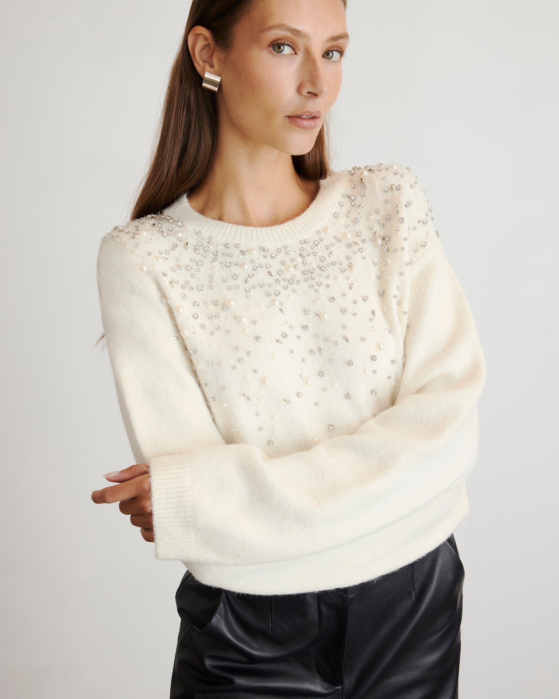Lexia Embellished Sweater in Cream