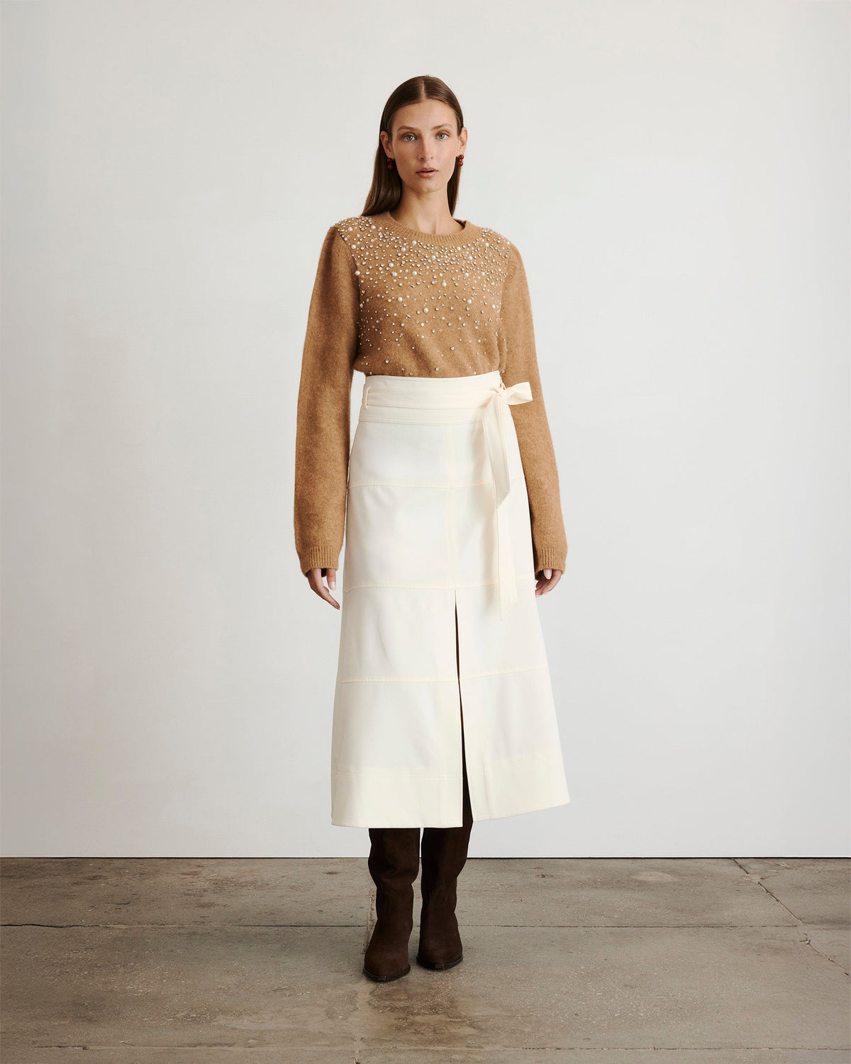 Lexia Embellished Sweater in Camel