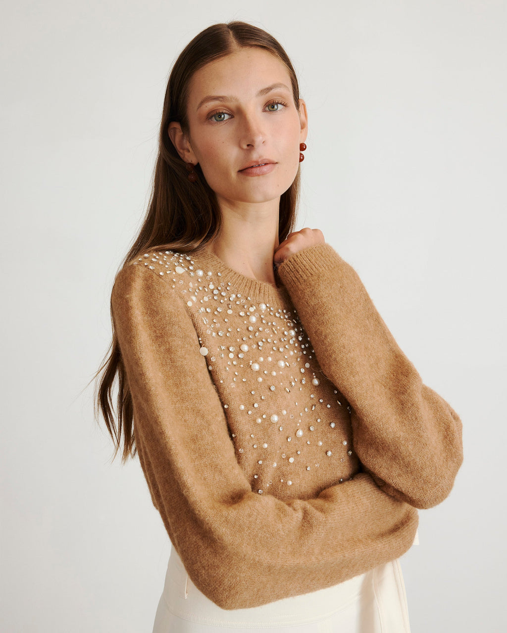 Lexia Embellished Sweater in Camel