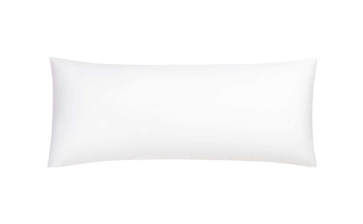 Front view of Libero decorative lumbar pillow with firm insert, white 100% cotton percale cover on white background