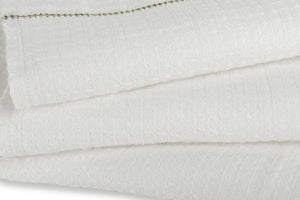 Liege Hand Towel in Ivory White Waffle with Olive Green Hemstitch