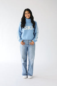 Cropped Ski Turtleneck Sweater in Light Blue