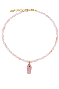 Light Pink Beaded Fish Necklace