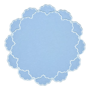 Light blue scalloped luxury embroidered placemat with light blue embroidery
