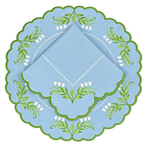 Decorative luxury placemat and napkin with lilly of the valley green leaf patterns 