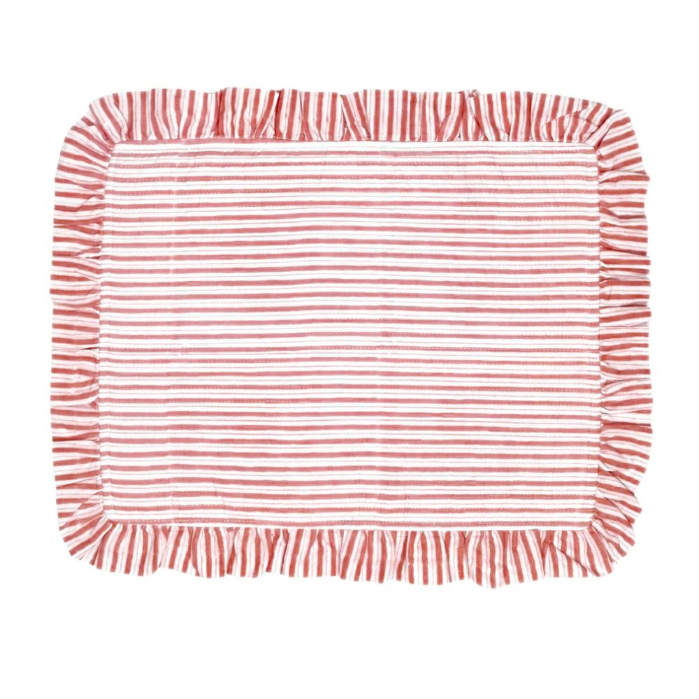 Red Stripes in Quilted Placemats with Ruffle, Set of 4