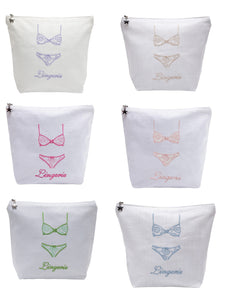 Lingerie Bag in White Linen & Cotton Embroidered