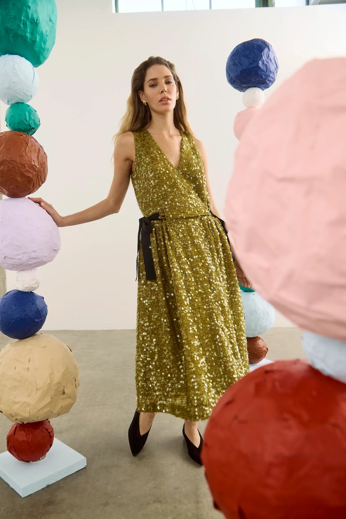 The Lisanne Dress in Moss Sequin. 