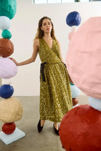 The Lisanne Dress in Moss Sequin. 