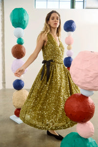 The Lisanne Dress in Moss Sequin. 