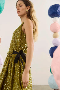 The Lisanne Dress in Moss Sequin. 