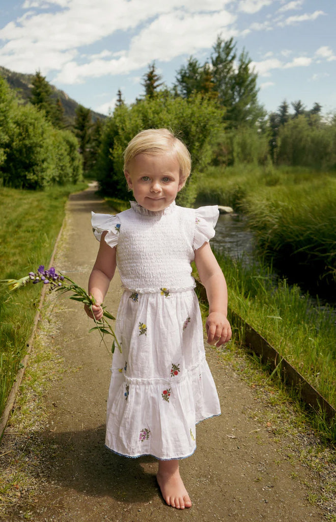 Little Lady Field Dress in White with Embroidery