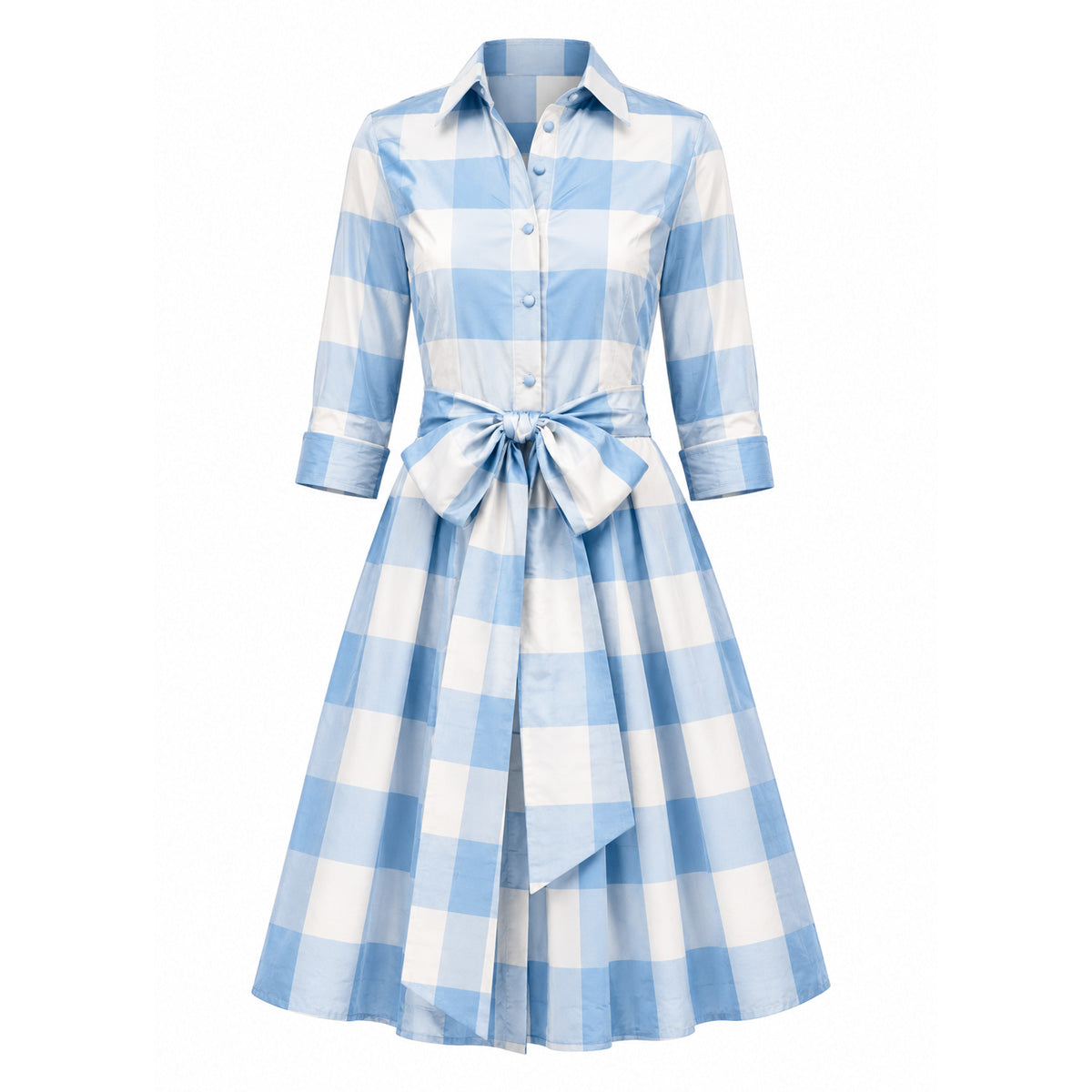 Collared Cocktail Dress in Large Blue Check 0