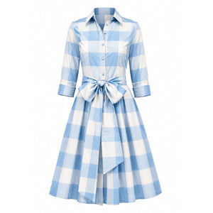 Collared Cocktail Dress in Large Blue Check
