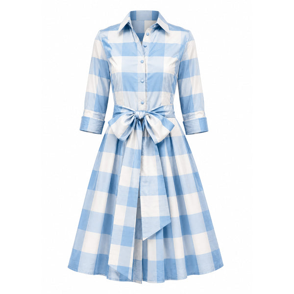 checkered dress blue TEST The timeless checkered pattern brings vintage appeal while the belt cinches your waist for a flattering silhouette Hibiscus Plaid Mini Dress -