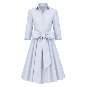 Collared Cocktail Dress in Seaside Stripe