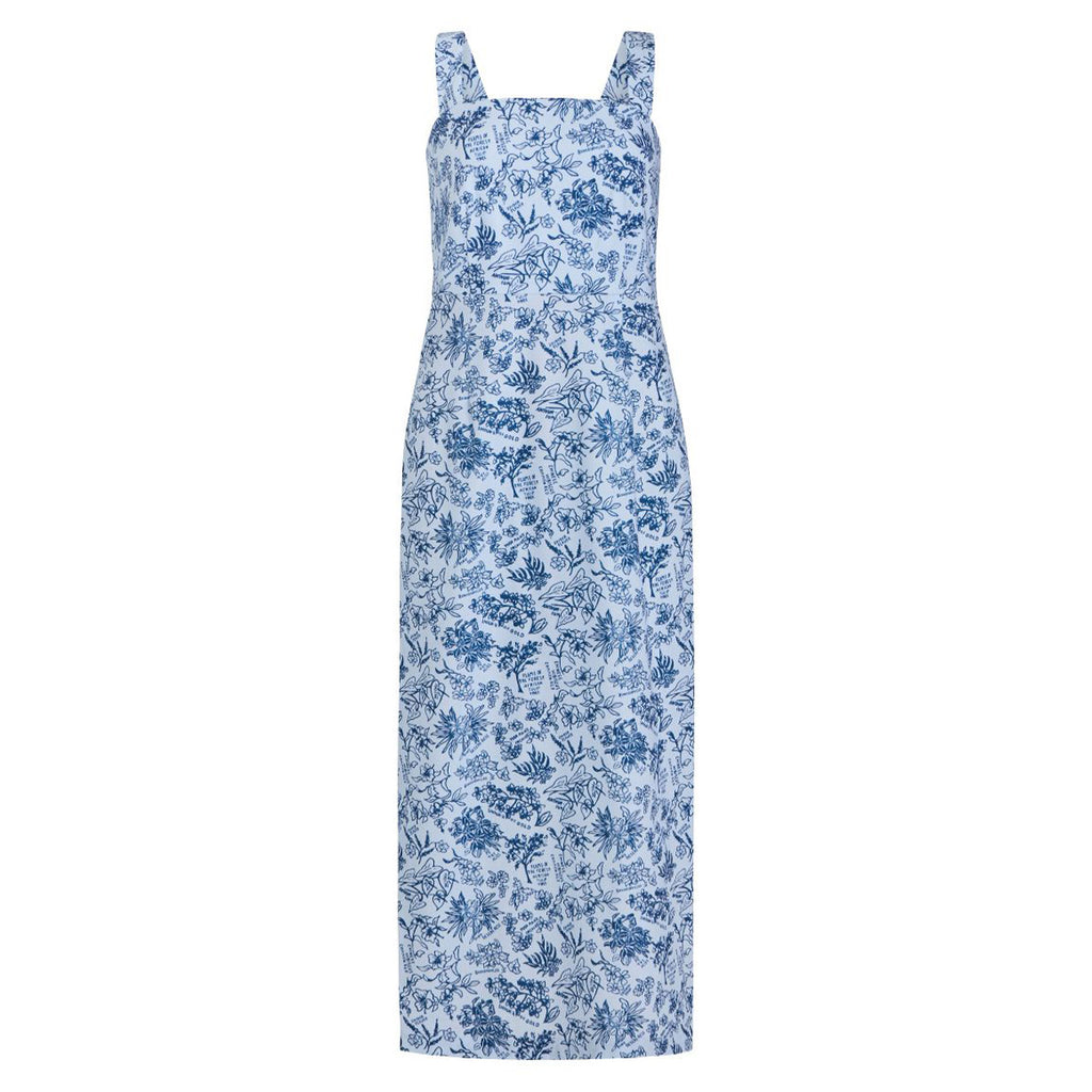 Long Slip Dress in Blue Flora