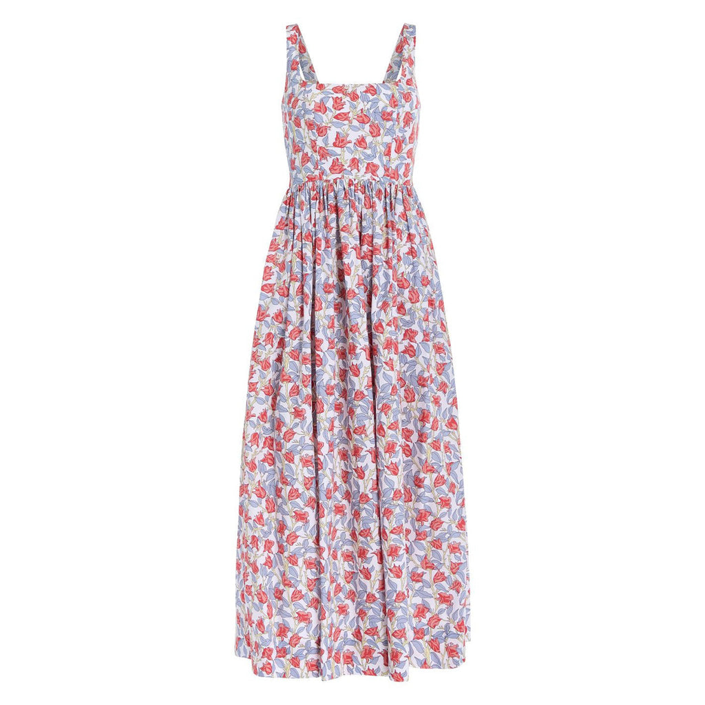 Scoop Neck Dress in Red Bougainvillea