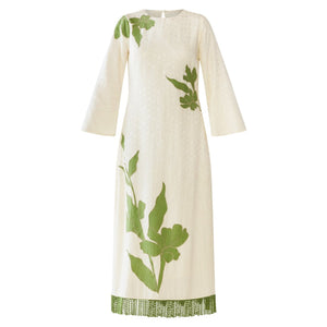Ariana Dress in Ivory with Green Appliqué